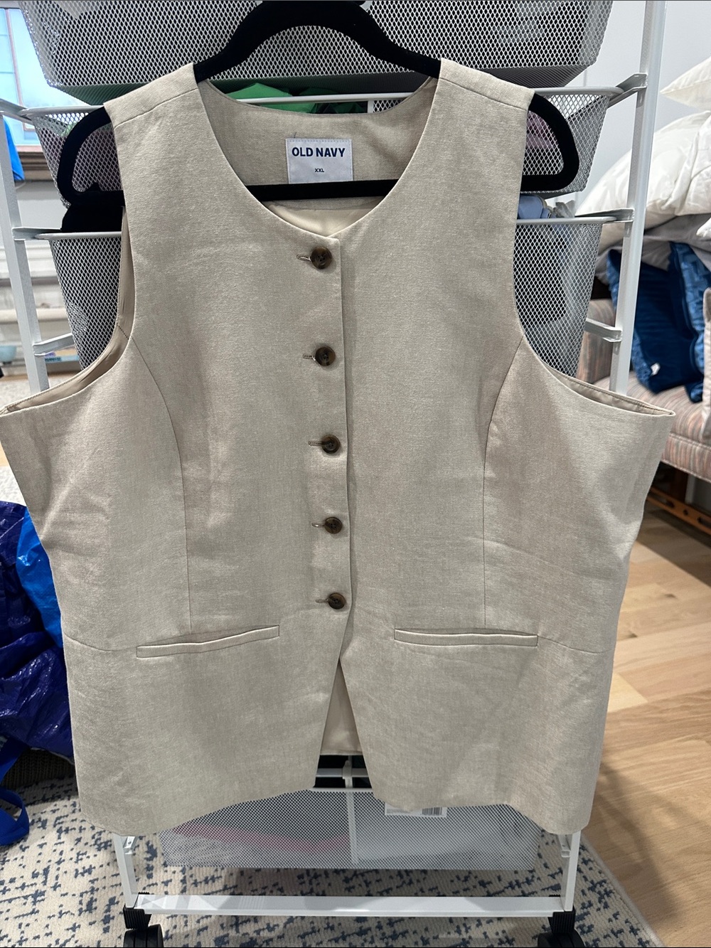 Old Navy Beige Linen-Blend Button Vest